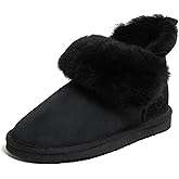 Dearfoams Women's Fireside Shearling Water Resistant Indoor/Outdoor Foldover Boot Slipper