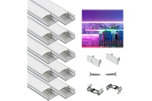 Muzata 10PACK 3.3FT/1M LED Channel System with Milky White Cover Lens, Silver Aluminum Extrusion Profile Housing Track for St