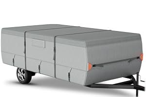 Tuszom 7 Layers Non-Woven Fabric, Anti Scratch Pop Up Camper Cover, Waterproof Folding Camping Trailer Cover for Winter Snow Upgraded Tearproof RV Cover with Windproof 5+2 Straps (10'-12' Length)
