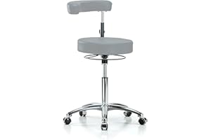 PERCH CHAIRS & STOOLS Perch Chrome Rolling Dental Stool Adjustable Height with Procedure Arm for Hardwood or Tile Floors, Workbench Height (Gray Vinyl)