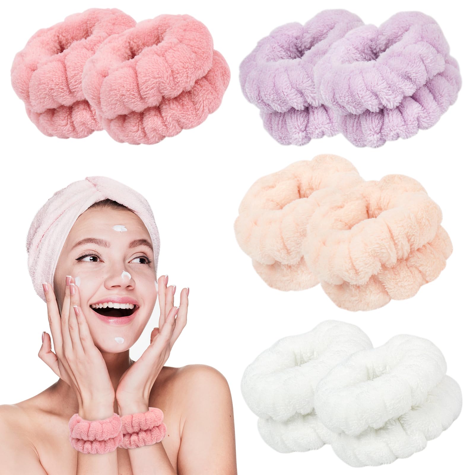Wrist Bands for Face Washing, 8Pcs Microfibre Skincare Wristbands Wrist Wash Cuffs for Washing Face Sport Absorbent Sweatbands Wrist Towels, Keep Liquid from Spilling Down Arms