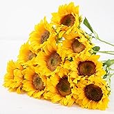 GLSATEMAN Sunflowers Artificial Flowers with Golden Yellow Long Stem Artificial Flower 10 Pcs for Home Decoration,Wedding Arrangement, Sunday Flower Arrangement(Golden Yellow)