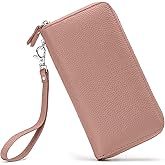 Moflycom Womens Wallet RFID Blocking Genuine Leather Zip Around Wallet Clutch Wristlet Travel Long Purse for Women