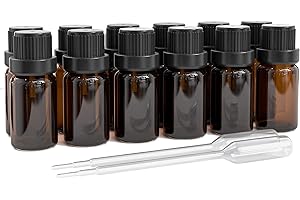 VINEVIDA Glass Bottles for Essential Oils - Refillable Empty Amber Bottle with Orifice Reducer Dropper and Cap - DIY Supplies Tool & Accessories Perfume Aromatherapy - Carrier Oil Kit, 12 Count (Pack of 1)