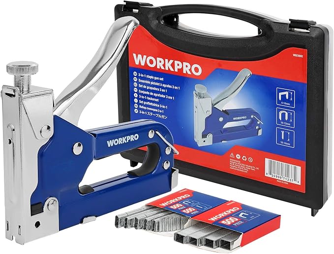 WORKPRO 3in1 Heavy Duty Staple Gun with 1500 Staples, Quick Jam