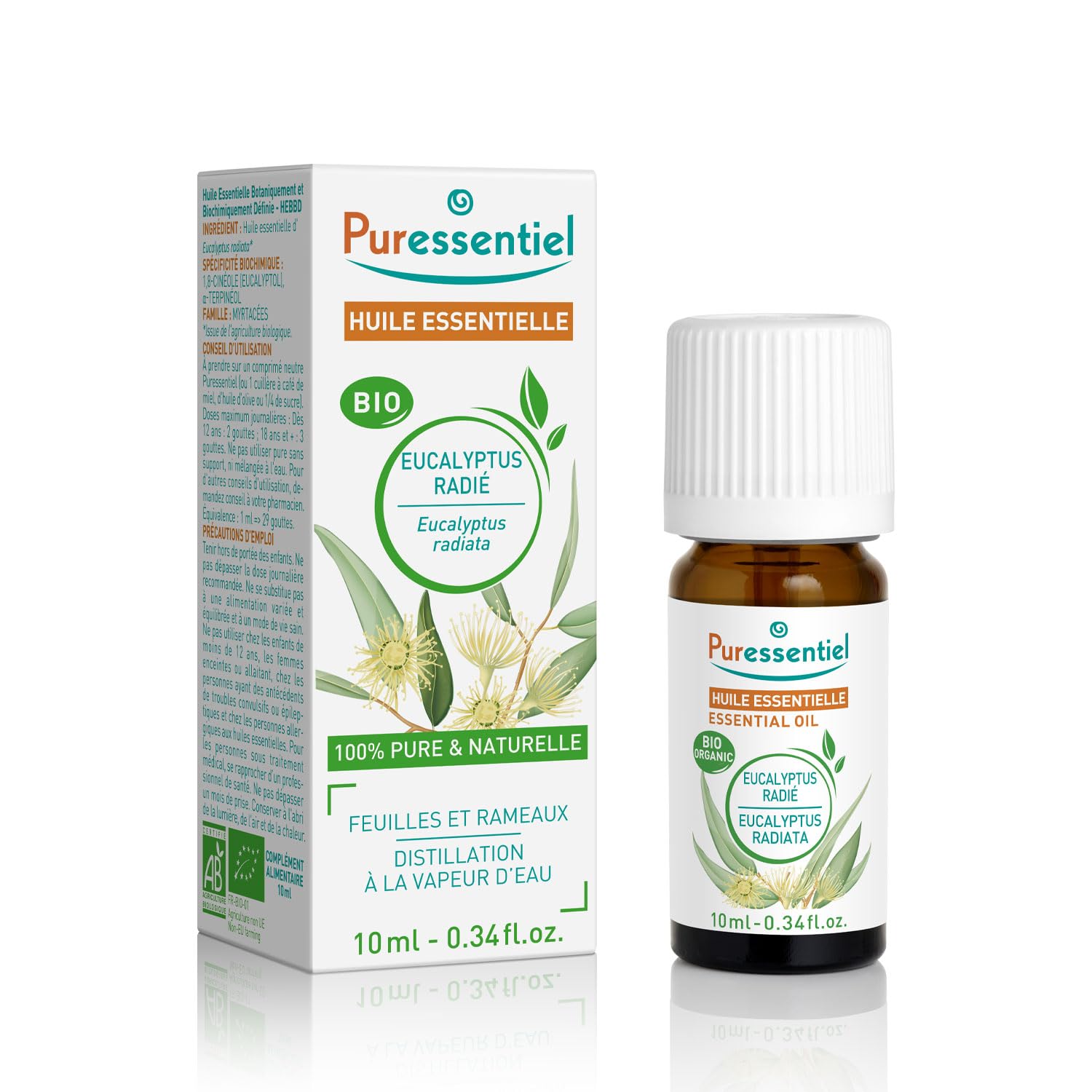 Puressentiel Organic Eucalyptus Radiata Essential Oil 10ml -100% Pure & Natural