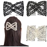 Ruihfas 3 PCS Magic Hair Combs for Women Hairstyling Beaded Stretch Double Side Combs Adjustable Elastic Hair Clips Bun Maker Ponytail Holder