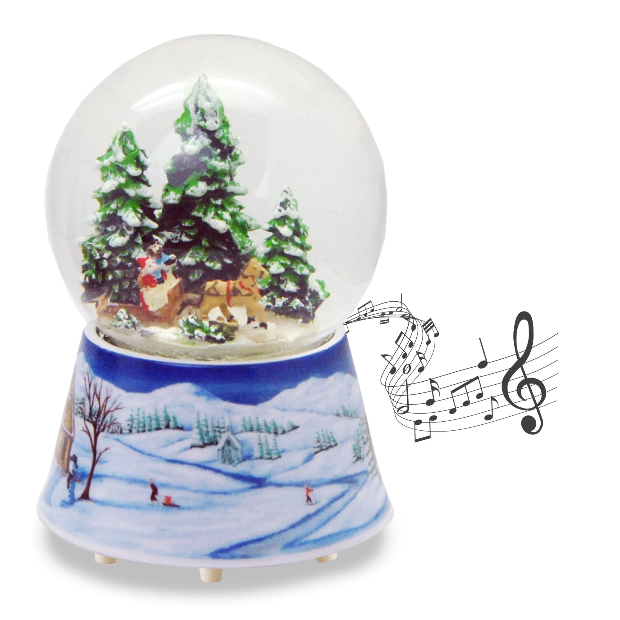 20084 Snow globe Nostalgic Sleighride with rotation and music box 140mm height 10cm Durchmesser