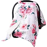 Wirein Baby Car Seat Cover,Carseat Covers Baby Girl, Multi-Use Minky Infant Canopy for Babies,Minky Infant Car Seat Cover Winter,Ultra-Soft Nursing & Stroller Cover,Pink Rose