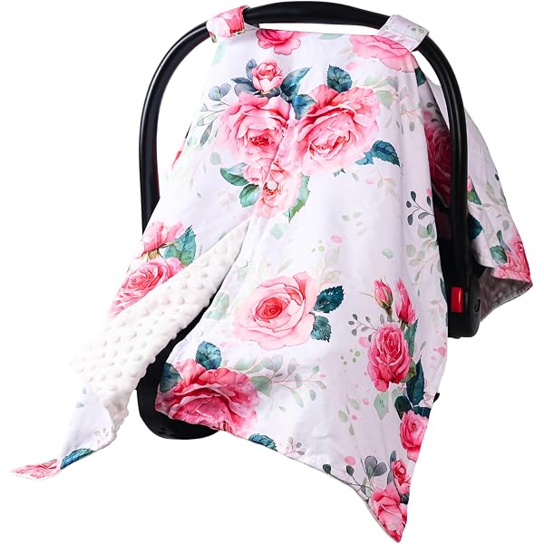 Personalized Cute Elephant Pink Baby Car Seat Canopy For Babies With Name, Custom Car Seat Covers For Girls, Peekaboo Opening Minky Nursing Breastfeeding Cover Infant Car Seat Canopies For Newborn
