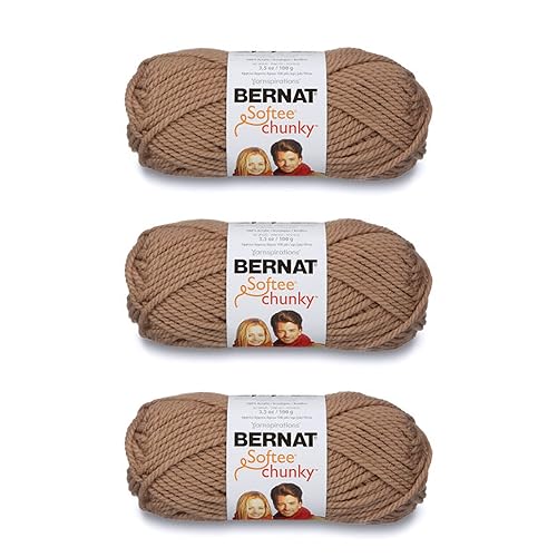 Bernat Softee Chunky Soft Taupe Yarn - 3 Pack of 100g/3.5oz - Acrylic - 6 Super Bulky - 108 Yards - Knitting/Crochet