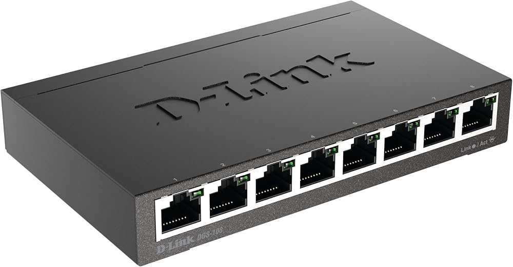 D-Link DGS-108 8-Port Gigabit Unmanaged Metal Desktop Network Switch Black