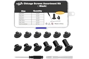 DNHOUL 90Sets Chicago Screws Leather Rivets Assorted Screw Rivet M5 Chicago Leather Screw for Decoration and DIY Leather Craft Belt Bag Shoes Purse Bookbinding（M5*4,5,6,8,10,12） (Black)