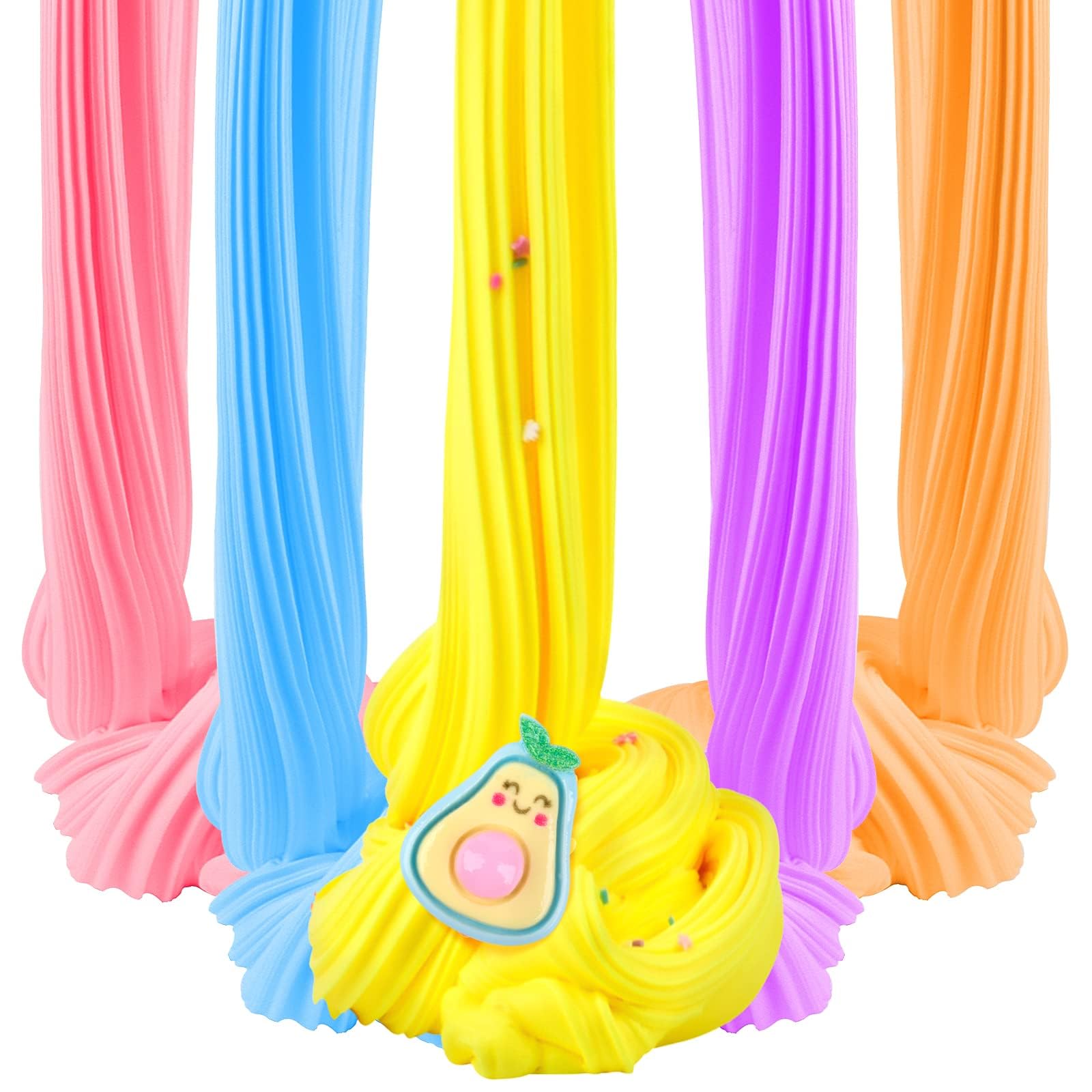 18 Pack Super Soft Butter Slime Kit, with Candy, Ice Cream, Fruit, Cute Fun Charms, Scented Slime Party Favor Gifts for Girls and Boys, DIY Putty Toys for Kids