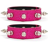 Wriidy 2PCS Studded Bracelet Rock Wristband Bracelets Cuff Wrap Bangle Sparkly Wristbands for Men Women