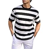 Verdusa Men's Striped Basic T Shirts Short Sleeve Crew Neck Tee Tops