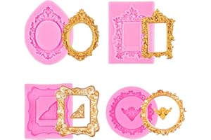 YMCLUB 4 Pcs Baroque Style Photo Frame Silicone Molds, Mini Frame Silicone and Air Dry Clay Molds for Crafts（Pink）