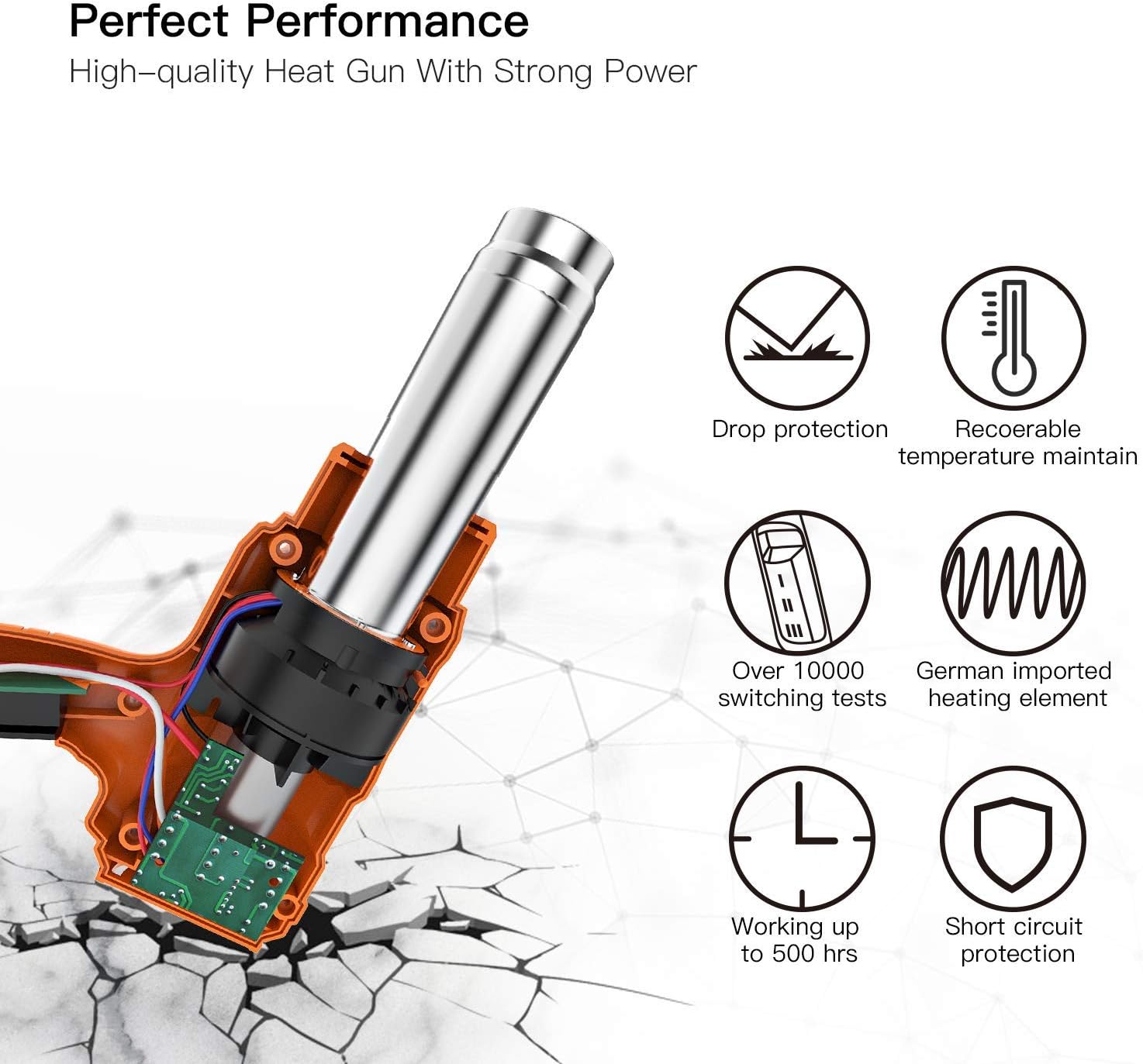 Heat Gun Professional 2000W 220V Hot Air Gun with Various Temperature Modes 80°C to 550°C for Stripping Paint Varnish & Adhesives; Soldering Pipes; Shrinking PVC Home Improvement - Image 5