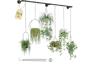 Galood Plant Hanger Indoor with 6 Hanging Chains Hanging Planters for Indoor Plants Hanging Plant Holder Window Plants Rod Black Metal Shelves(70.8 Inch Pot not Included
