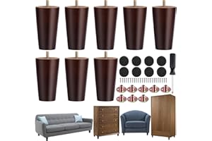 TURSTIN 8 Pieces Furniture Legs 4 Inches Round Solid Wood Furniture Feet with M8 T-Nuts Couch Legs Sofa Leg Replacement Leg for Armchair, Cabinet, Chair, Dresser or Home DIY Projects, Brown