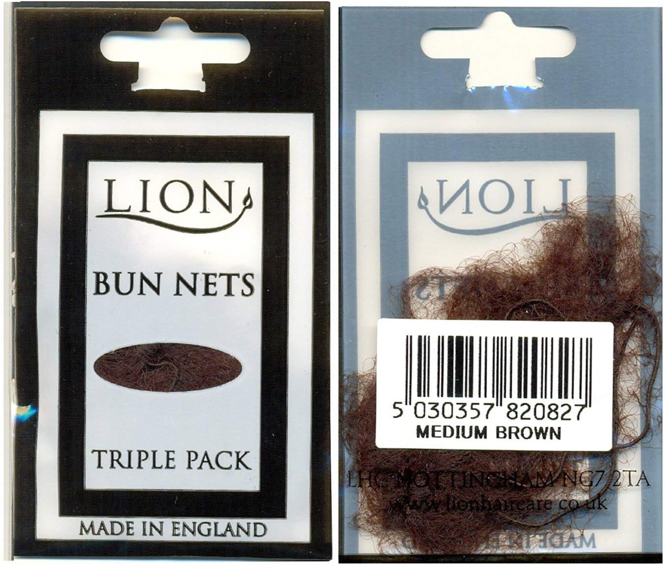 Lion Hair Bun Nets - Medium Brown - 3 in pack (10 packs) 30 nets in total, 10 Count (Pack of 3)