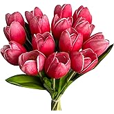 Buart Artificial Tulip in Bulk for Home Kitchen Wedding Bridal Bouquet,Fake Flowers for Mother's Day Easter Table Centerpieces Decorations(Large Size,Hot Pink,Real-Touch,12pcs)