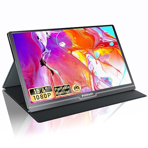 15.6" Portable Monitor FHD 1080P - USB-C & HDMI, Built-in Speakers, Leather Case For Laptop, Phone, PS4