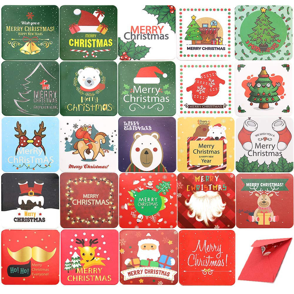 24Pcs Christmas Cards - Christmas Greeting Cards with Envelopes Merry Christmas Cards Blank Greeting and New Years Cards, 24 Designs