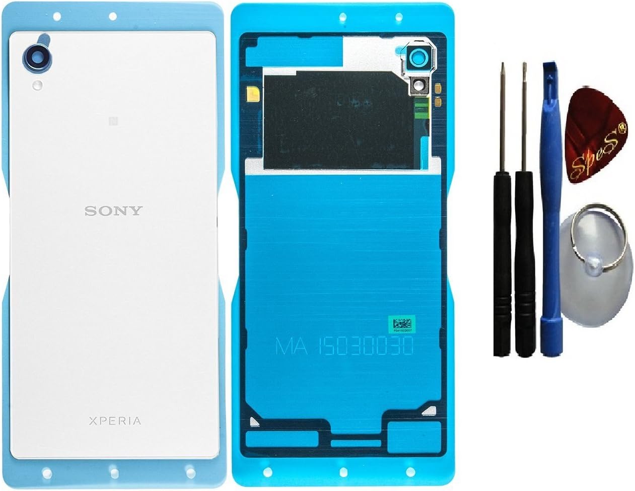 SPES Repair Kit: Original Battery Cover for Sony Xperia M4 Aqua in White with NFC Antenna + Adhesive + Tools