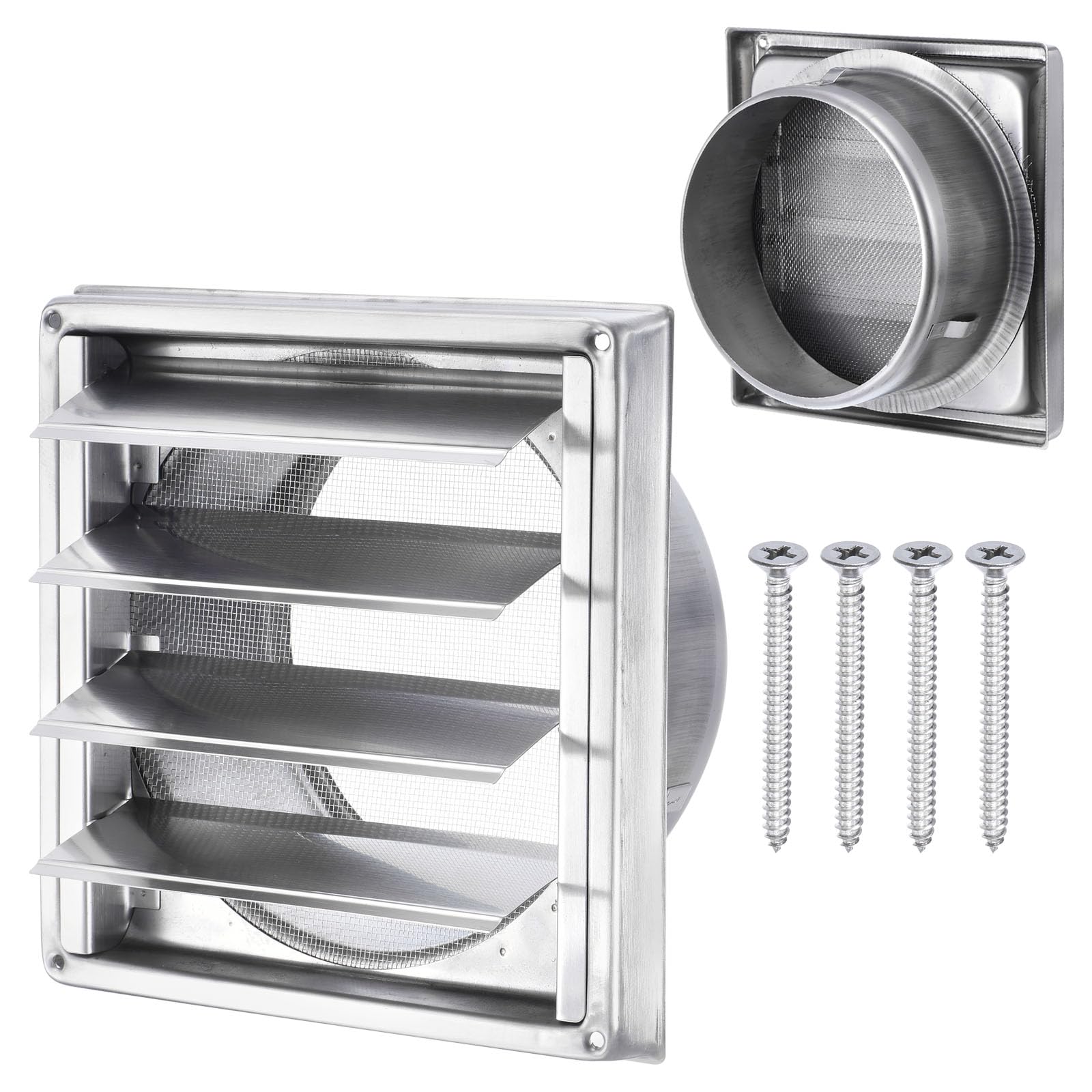 PATIKIL Dryer Vent Cover, 6 Inch, Stainless Steel Exterior Wall Outlet Vent Grille, Louvered with Moving Flap and Screen Mesh, for HVAC Kitchen Bathroom