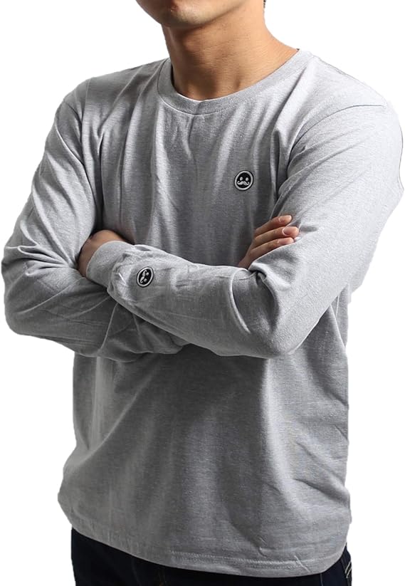 Amazon Finon ベーシック長袖tシャツ ロンt メンズ 長袖tシャツ ワッペンロゴコットン Tシャツ 長袖 ロンティー メンズファッション おしゃれ クルーネック 長袖tシャツ 無地 ゆったり Tシャツ カットソー 通販