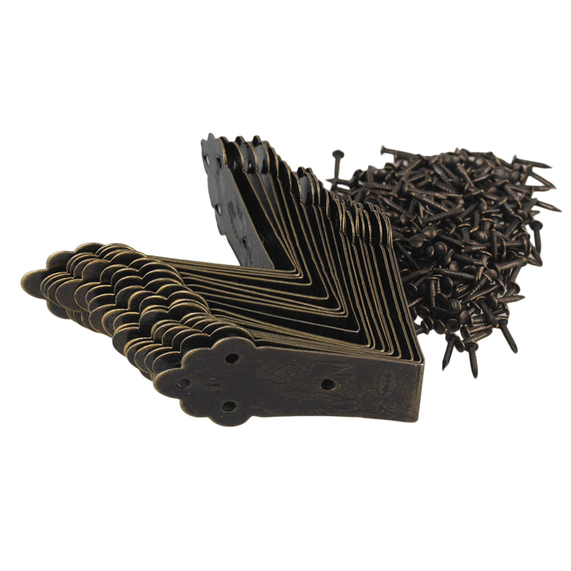 Yibuy Bronze Antique Vintage Decor Wooden Box Corner Guard Desk Shelf Edge Cover Set of 20