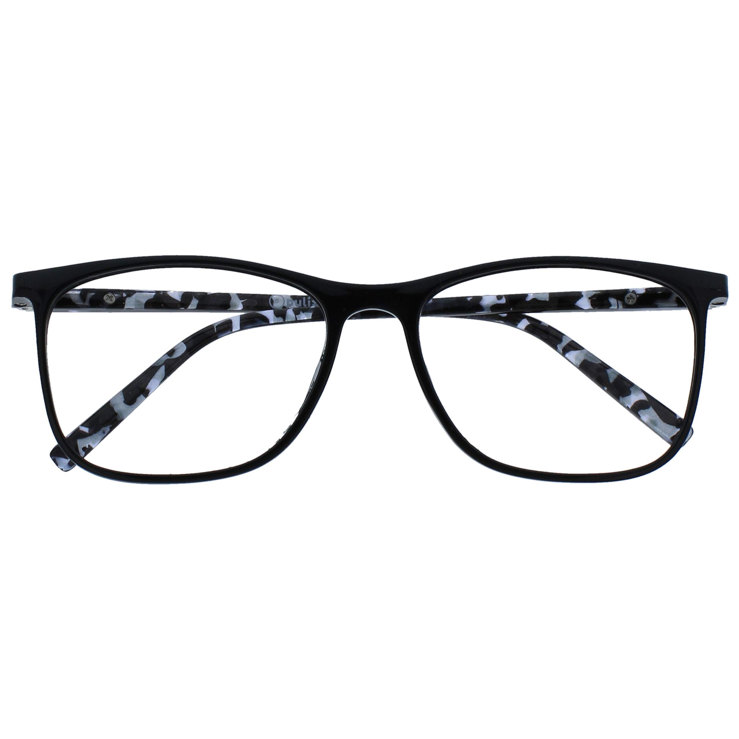 OPULIZE Arc Reading Glasses Stylish Slim Square Frame Spring Hinges Scratch Resistant Black Patterned Arms Mens Womens R66-1 +3.00
