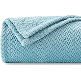 NEWCOSPLAY Super Soft Throw Blanket Light Blue Premium Silky Flannel Fleece Leaves Pattern Lightweight Bed Blanket All Season Use (Light Blue, Throw(50"x60"))