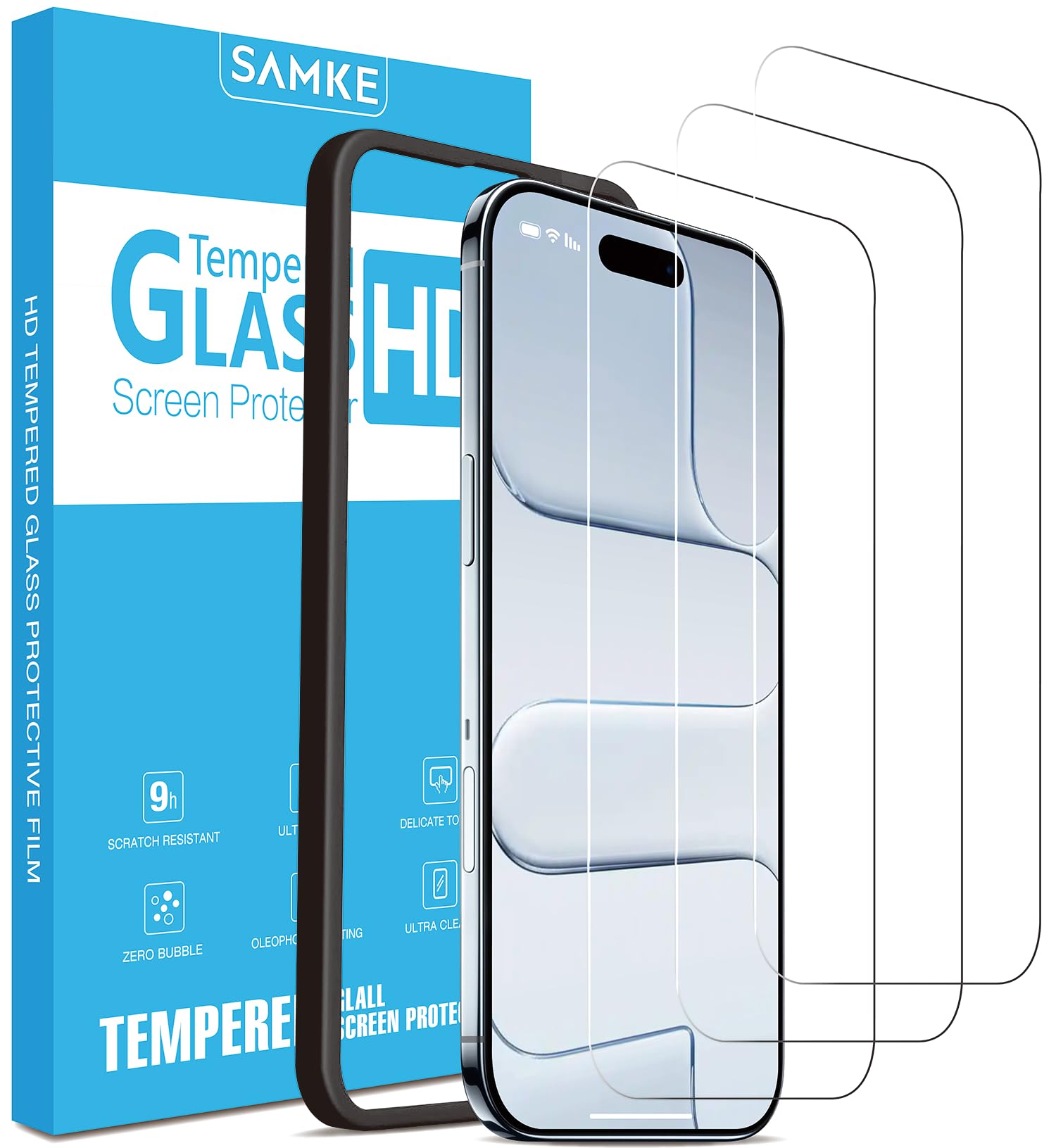SAMKE 3 Pack Screen Protector for iPhone 17 Air 6.5", 10H+ Tempered Glass, Military-Grade Drop Protection, Easy Installation Frame, HD Clear, Anti-Scratch, Bubble Free