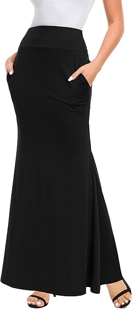 Afibi Women S Fold Over High Waisted Floor Length Maxi Flare Skirt With Pockets
