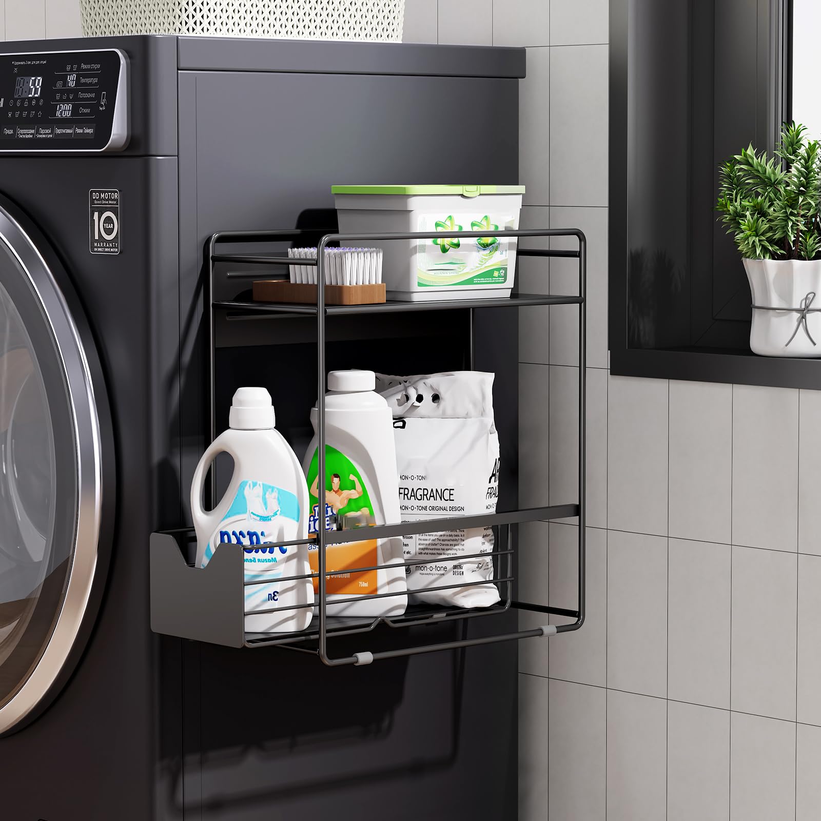 Photo 1 of CABTE 2 Tier Magnetic Shelves for Washing Machine with Pull Out Metal Drawer,Magnetic Spice Rack for Fridge,Magnetic Rack with no Installation, Versatile Storage Organizers for Home (Black, 2 Tier)