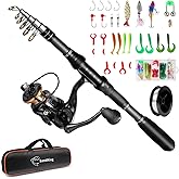 Ehowdin Fishing Pole Kit, Carbon Fiber Telescopic Fishing Rod and Reel Combo with Spinning Reel, Line, Bionic Bait, Hooks and Carrier Bag for Adult Teens Beginners