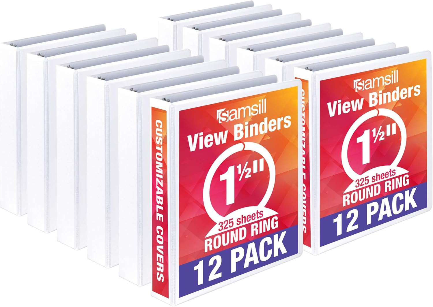 Samsill Economy 3 Ring Binder Organizer, 1.5 Inch Round Ring Binder, Customizable Clear View Cover, White Bulk Binder 12 Pack : Office Products