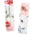 CARUILI Car Seat Strap Pads for Baby Kids, Ultra Soft Infant Car Seat Strap Covers, Reversible, Minky Fabric, Shoulder Strap Pads for Baby Car Seats/Pushchair/Stroller/High Chair, Flower Pattern