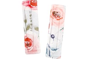 CARUILI Car Seat Strap Pads for Baby Kids, Ultra Soft Infant Car Seat Strap Covers, Reversible, Minky Fabric, Shoulder Strap Pads for Baby Car Seats/Pushchair/Stroller/High Chair, Flower Pattern