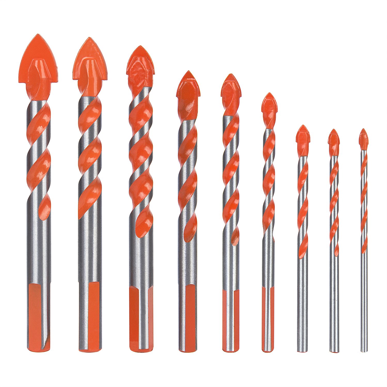 Hakkin Power Hole Cutters Glass Drill, 9 Piece Triangle Alloy Hole Saw Tile Drill Bit Twist Drill Bit for Tiles, Concrete, Brick, Glass, Plastic, Wood and Marble 3/4/5/6/8/10/12/14/16 mm