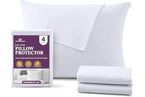 CirclesHome Pillow Protectors 4 Pack Standard Zippered - 100% Cotton Breathable Pillowcases - Protects Pillows from Dirt, Dust and Debri (Standard - Set of 4 - 20x26)