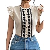 Floerns Women's Elegant Button Down Shirts Ruffle Cap Sleeve Summer Dressy Casual Blouse Tops