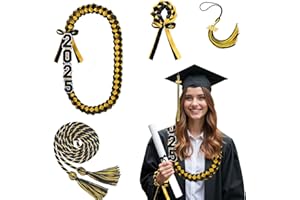 ATCCPYDM Graduation Ribbon Lei Tassel Class of 2025 Graduation Decorations Braided Necklace for Party Graduation lei Accessories(Black+Gold)