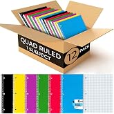 Rosmonde 1 Subject Graph Paper Spiral Notebook, 12 Pack, 70 Sheets | Bulk 4x4 Spiral Bound Grid Notebooks, 8 x 10-1/2", 3 Hole Punched, Single Subject Quad Ruled Spiral Notebooks for School