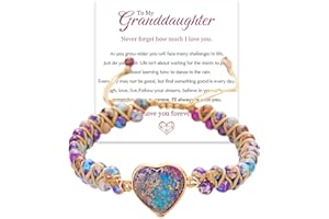 TYNIFFER To My Granddaughter Bracelet Jasper Heart Bracelet for Granddaughter form Grandma/Grandpa Love You Forever Bracelet Handmade Adjustable Double Winding Beading Hand Braided Bracelet, Classic Natural Jasper Bracelet, Gift for Granddaughter Bracelet Jewelry
