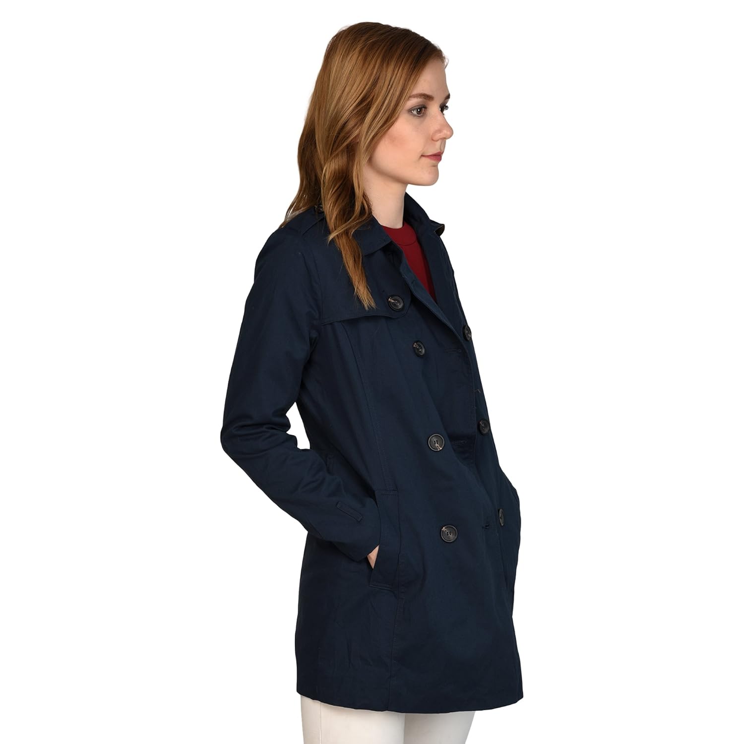 mansicollections dark blue double breasted coat for women