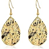 Teppdfann Teardrop Hammered Drop Dangle Earrings for Women Medium Hammered Gold Silver Earrings for Sensitive Ears