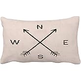 Leaveland Magic Arrow Compass North South West East 12x20 Inch Cotton Linen Square Throw Pillow Case Decorative Durable Cushion Slipcover Home Decor Standard Size Accent Pillowcase